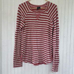 Anthropologie Left of Center Women's Red White Striped Long sleeve Tee SMALL
